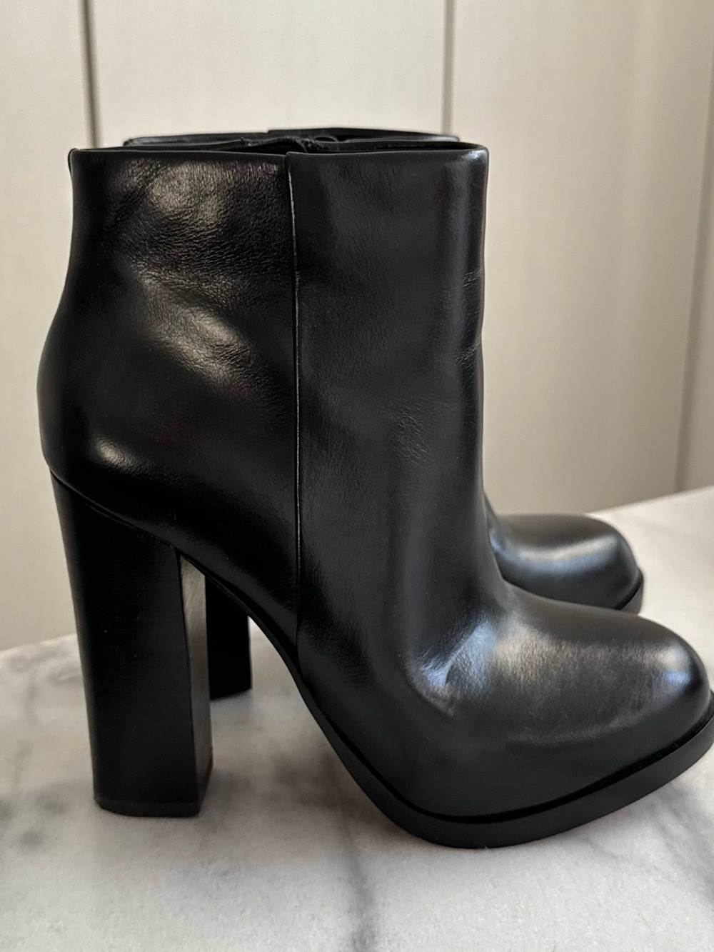 Vince Camuto Black Leather Platform Block Heel Ankle Boots